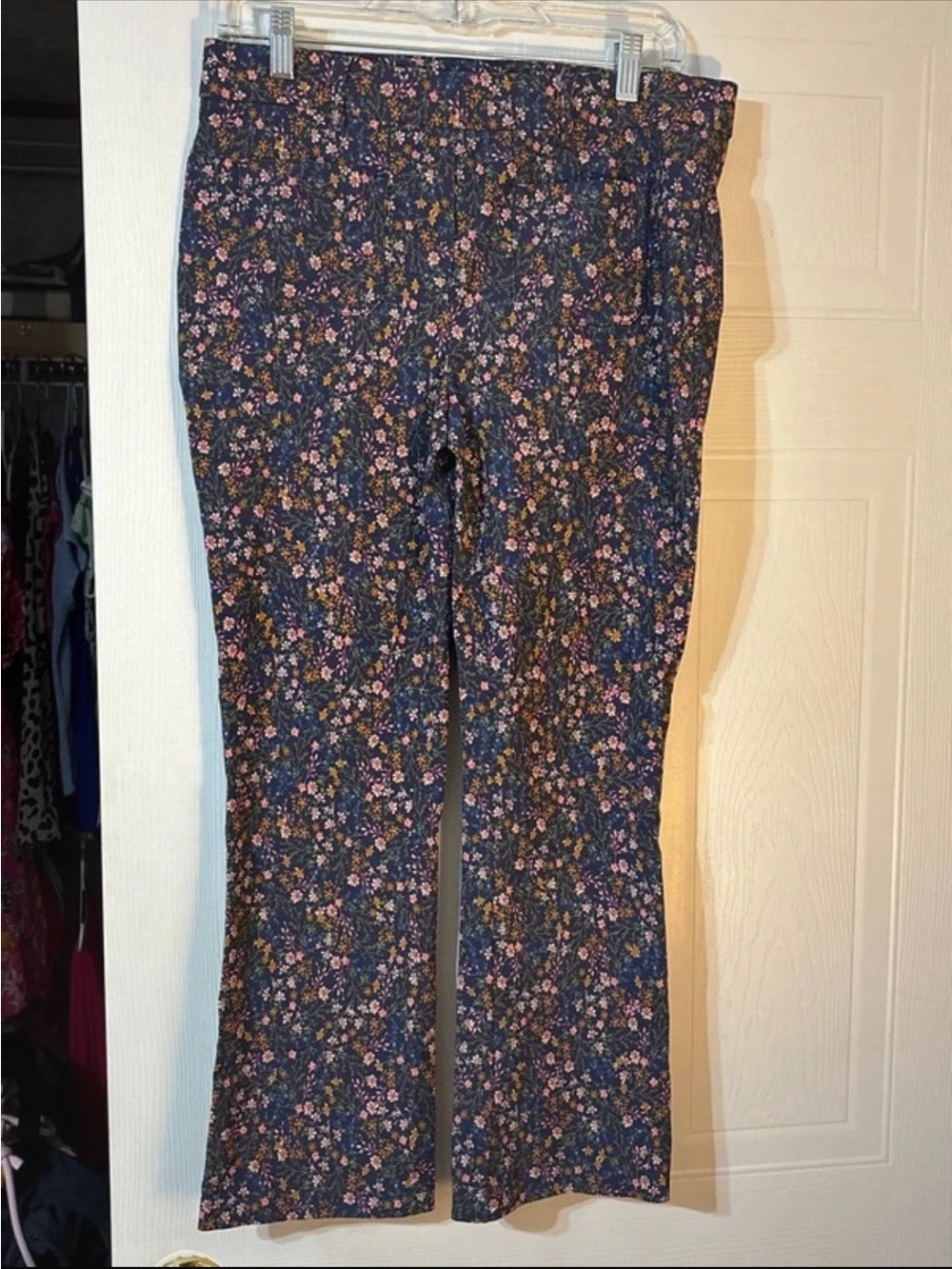 NWOT. Floral Boot-Cut Pants in Navy and Pink